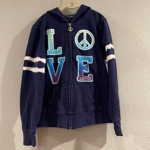 Justice LOVE with sequins full zip hoodie, Sz 8
